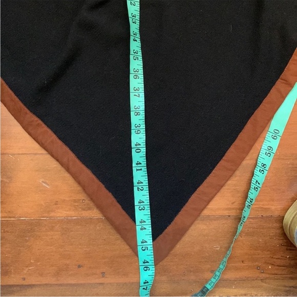 Ralph Lauren Purple Label Cashmere Shawl Black & Brown Lambskin Trim - Picture 7 of 12